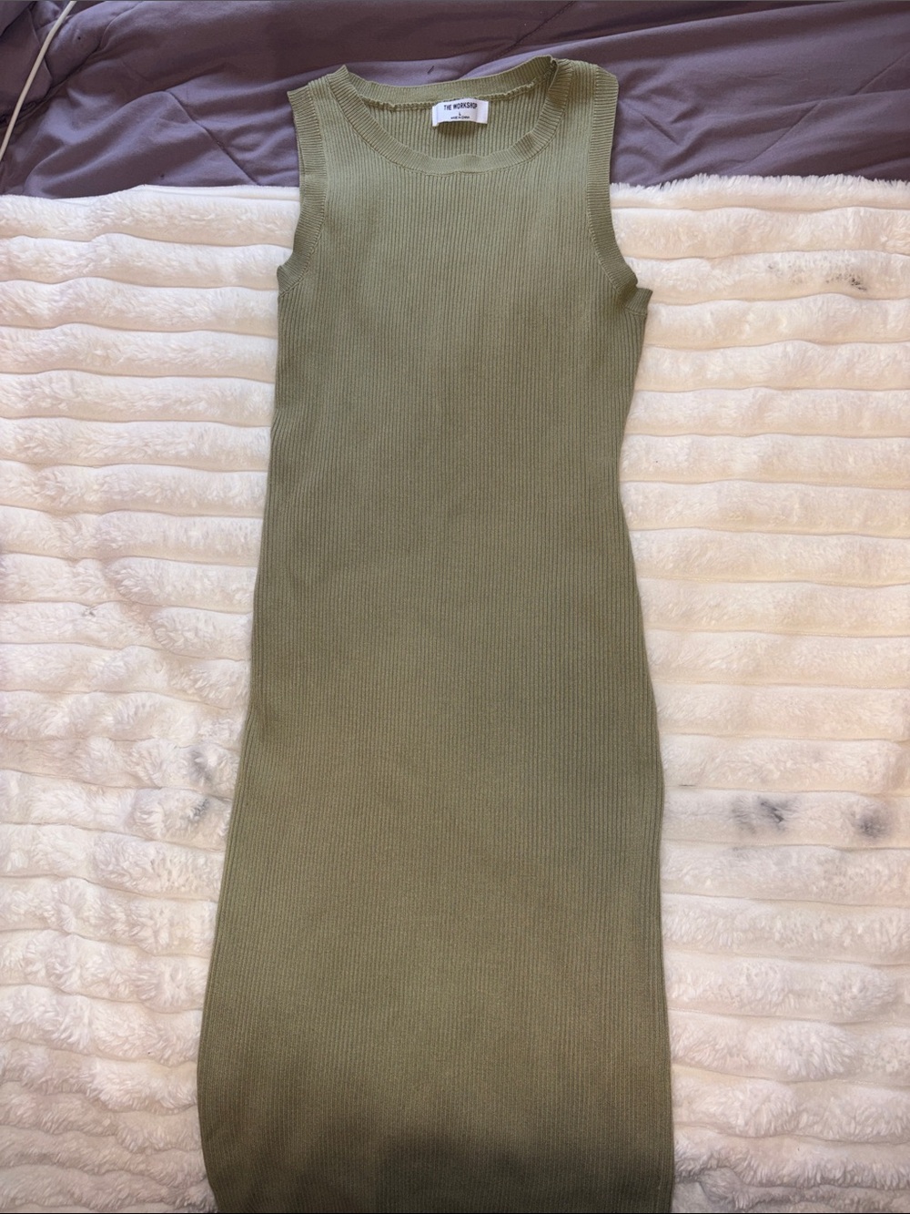 Sleeveless Ribbed Midi Dress in Olive by Unknown